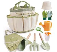ROBOTIME Ensemble d'outils de jardinage pour enfants, kit d'outils de jardin de 18 pièces pour tout-petits avec arrosoir, gants, tablier et chapeau, sac à outils et ensemble en métal, cadeau pour
