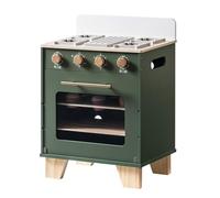 ROBOTIME Four de cuisine vintage en bois, four de jeu de simulation avec plaque push-pull et aliments pour jouer, ensemble de cuisine pour filles et garçons de 3 ans