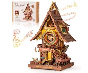 ROBOTIME Horloge à Coucou Fonctionnelle Kit en Bois Vintage, LC901C | 435 pièces, Trois chants du coucou par heure, Éclairage par tirette, Type-C ou 3 piles AAA