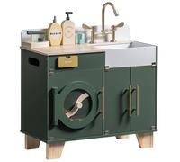 ROBOTIME Jouet en Bois Machine à Laver, Ensemble de Jeu avec Accessoires, Laveuse et Sèche-Linge avec Sons Réalistes et Apparence de Fer à Repasser, Jouet de Cuisine pour Enfants 3+ (Vert Vintage)