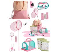 ROBOTIME Kit attrape-insectes et kit d'exploration pour enfants, kit de chasse aux insectes avec loupe, observateur d'insectes, sac de transport et accessoires, cadeau pour filles de 3 à 12 ans (rose