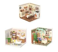 Robotime - Kit de maison de poupée Miniature, bricolage, avec accessoires, Kit de magasin de fournitures de modèles avec LED pour construire un cadeau d'anniversaire décent 2PCS
