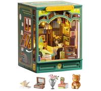 ROBOTIME Kit de maison miniature à monter soi-même, maison de poupée verte pour adultes, bibliothèque vintage avec insert de bibliothèque LED, cadeaux créatifs pour les amateurs de livres de famille