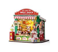 ROBOTIME Kit Maison de Poupée Miniature DIY-Maison de Bonbons de Noël, Maquette en Bois avec Lumières LED, Kit de Modèle à Construire pour Adultes, Décoration de Maison et Cadeau de Noël