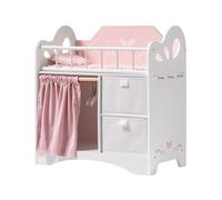 ROBOTIME Lit de poupée en bois pour enfants, bébé avec armoire de rangement et linge de lit, adapté aux poupées jusqu'à 55 cm, les tout-petits à partir de 3 ans (rose)