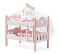 ROBOTIME Lit superposé en bois - Transformable avec échelle et literie - Pour lits de poupée empilables de 18 pouces - Accessoire parfait pour poupée - Cadeau pour enfants (rose)