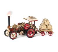 ROBOTIME Machine à Vapeur en Bois avec 3 Vitesses & LED, LKA01 | 469 pièces, Marche avant/arrière, Aucun rail nécessaire, Remorque 4 roues amovible