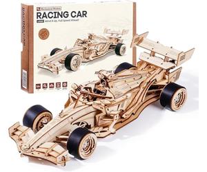 ROBOTIME Maquette en Bois à Construire Puzzle 3D Adulte Voiture de Course Racing Car, 5H Montage, Cadeaux Adolescents Enfants, Moteur Mécanique Rugissant, 8-10M en Avant, LK505
