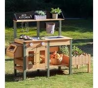 ROBOTIME Mud Kitchen, Grande Cuisine d'Extérieur Deluxe pour Enfants, Jeu de Cuisine en Bois avec bac à Eau, évier de Jardin, bac de Plantation et Accessoires, Jeu de Prétendus pour Garçons Filles 3+