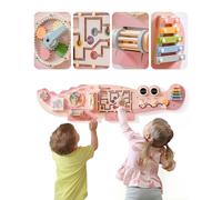 ROBOTIME Planche d'activités en bois de crocodile - Centre d'activités multi-interactif - Jouet éducatif Montessori avec labylohone à perles - Cadeau pour enfant - Rose