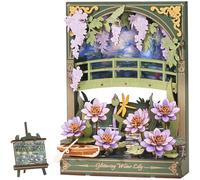 ROBOTIME Puzzle 3D Bois Nénuphar avec LED, Maquette De Fleur en Bois À Construire pour Adultes, Peinture 3D À Suspendre, Décoration Murale Lumineuse, Kit De Construction, pour Les Fêtes
