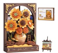 ROBOTIME Puzzle 3D Bois Tournesol, Maquette De Fleur en Bois À Construire pour Adultes, Peinture 3D À Suspendre, Décoration Murale, Kit De Construction, pour Les Fêtes