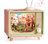 ROBOTIME Puzzle 3D en Bois Boîte à Musique Sakura Dreamy Tour, Maquette en Bois a Construire adulte avec Lumières et Musique Classique, Modèle TV Décoratif, Cadeau Anniversaire Femmes et Filles