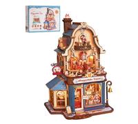 ROBOTIME Puzzle 3D en Bois Boutique de Jouets Lumineuse, EAM01 | Petit train en mouvement ours animé chat de cheminée lumière chaleureuse et mélodie pour collectionneurs et cadeaux