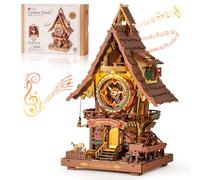 ROBOTIME Puzzle 3D Horloge à Coucou en Bois pour Adultes,Kit de Modèle à Construire,Horloge Fonctionnelle avec Son du Coucou,Décoration Maison,Cadeau pour Adolescents&Adultes,LC901C (Couleur vintage)