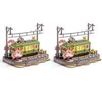 ROBOTIME Puzzle 3D Maquette de Train Sakura en Bois avec Lumière LED, Maquette en Bois a Construire Adulte, Cadeau pour Adultes, Adolescents, Filles (Lot de 2)