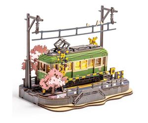 ROBOTIME Puzzle 3D Maquette de Train Sakura en Bois avec Lumière LED, Maquette en Bois a Construire Adulte, Cadeau pour Adultes, Adolescents, Filles