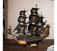 Robotime Rokr - Kits de modèles de bateaux en bois 3D à assembler, décoration de bureau, cadeau pour adolescents et adultes Black