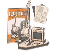 Robotime Rolife Puzzle 3D en bois guitare électrique - 17 x 10,5 x 22 cm, 1 pièce, décoration à la maison, décoration d’étagère,Cadeaux artisanaux pour adultes et adolescents,Jouets éducatifs