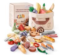 ROBOTIME Set d'aliments en Bois pour Enfants, Jouet de Cuisine à découper - Jouets d'aliments réalistes pour Enfants avec Sac de Rangement, Cadeau de Jeu de rôle éducatif pour garçons et Filles de 3+