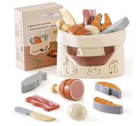 ROBOTIME Set de découpe en Bois pour Enfants - Set de Jardinage et de Cuisine Montessori avec Accessoires en Bois, Jouets pour Les Tout-Petits (Set de viandes)