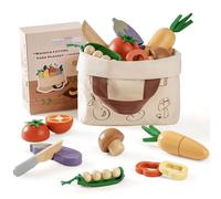 ROBOTIME Set de découpe en Bois pour Enfants - Set de Jardinage et de Cuisine Montessori avec Accessoires en Bois, Jouets pour Les Tout-Petits (Set de légumes)