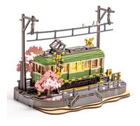 ROBOTIME Tramway Sakura Maquette en Bois à Construire Adulte avec Lumière | 223 pièces, Sans colle, Puzzle 3D Bois, Tram japonais rétro, Kit de construction relaxant, Déco & cadeau