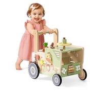 ROBOTIME Trotteur en bois réglable pour tout-petit, centre d'activités amusant 3 en 1 avec engrenages, contrôle de la vitesse et de la hauteur, marcheur d'apprentissage sûr pour bébés, encourage les
