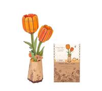 ROBOTIME Tulipe Orange Puzzle 3D en Bois, Kit De Modèle De Fleur Artificielle pour Adultes, Construction De Décoration Créative pour La Maison, Cadeaux De Saint-Valentin pour Femmes