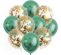 ROB'S BALLOONS Lot de 10 ballons 12" verts dorés métallisés confettis d'anniversaire de mariage