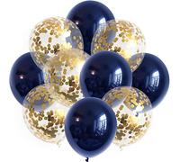ROB'S BALLOONS Lot de 10 ballons de 12" bleu marine et or confettis, décoration d'anniversaire, mariage