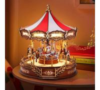 Robtiendra me-Puzzle 3D en Bois avec Boîte à Musique, Carrousel avec Lumières LED, Engrenage, Modèle de Construction, Analyste Artisanaux, Cadeaux de Noël pour Adulte Carousel