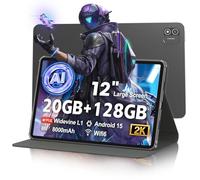 robtomp Tablette Android 15 de 12", écran AI 2K, tablettes avec étui, 20 Go de RAM et 128 Go de RAM 1 To d'extension, 8000 mAh, Octa-Core A733 jusqu'à 2,0 GHz, WiFi 6, BT5.0, prend en charge GMS