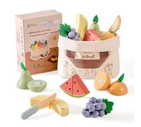 ROBUD Accessoires de cuisine en bois pour enfants - Jouet alimentaire - Pour jeux de rôle - Cuisine de jeu avec sac de rangement - Cadeaux pour enfants à partir de 3 ans - Ensemble de fruits