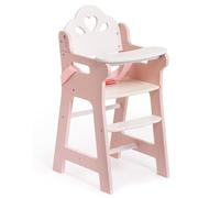 ROBUD Chaise haute pour bébé, chaise haute de jeu de rôle en bois avec ceinture de sécurité réglable, meubles de poupée robustes avec table mobile et repose-pieds, convient aux poignets jusqu'à 18 cm