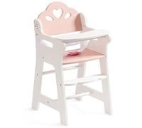 ROBUD Chaise haute pour poupée, chaise haute en bois avec ceinture de sécurité réglable, meuble robuste pour poupée avec plateau et repose-pieds mobiles, convient aux poupées jusqu'à 18 pouces, blanc