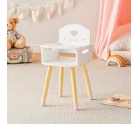 ROBUD Chaise haute pour poupée en bois avec plateau amovible, décor cœur et nœud, meuble de poupée pour poupées de moins de 45 cm, jouet pour filles à partir de 3 ans, blanc