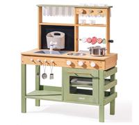 ROBUD Cuisine en Bois pour Enfants, 17 pièces de Cuisine avec évier, Tableau Noir et Accessoires, Cuisine extérieure pour Barbecue, Jeu de éducatif pour Les Enfants de 3 Ans et Plus
