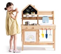 ROBUD Cuisine en bois pour enfants, cuisine de jeu en plein air avec véritable robinet, outils de jardin, WG428