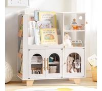 ROBUD Étagère à Livres pour Enfant, en Bois, Blanche, à Plusieurs Niveaux, avec Zone de Rangement pour Jouets, Armoire pour Grands Livres d'images, Meubles pour Enfants