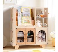 ROBUD Étagère à Livres pour Enfants, Couleur Caramel, en Bois, à Plusieurs Niveaux, avec Zone de Rangement pour Jouets, Armoire pour Grands Livres d'images, Meubles pour Enfants