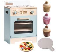 ROBUD Four de Cuisine en Bois pour Enfants - Set de Cuisine Jouet avec Pizza, Cupcakes & Plateau, Cuisine Enfant pour Filles et Garçons