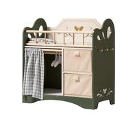 ROBUD Lit de poupée en bois avec armoire, linge de lit, espace de rangement et crochets, pour poupées jusqu'à 51 cm, cadeaux pour filles à partir de 3 ans (vert)