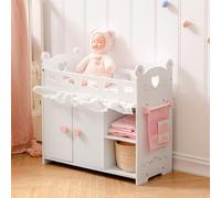 ROBUD Lit de poupée en Bois, lit de poupée avec Rangement, literie, Sac de Rangement et 3 Crochets, Accessoires de poupée de 45,7 à 53,3 cm, Meubles de poupée American Girl à partir de 3 Ans (Blanc)