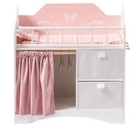 ROBUD Lit Poupee en Bois avec Armoire, Literie, Rangement et Crochets, Lit de Poupée Accessoires pour Poupées Jusqu'à 55 cm, pour Enfant à Partir de 3 Ans (Rose)