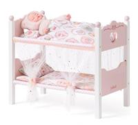 ROBUD Lit superposé pour poupée en Bois, 2-en-1 Lit de poupée Convertible avec literie, Rideaux de baldaquin, Lit de poupée pour 18'', Accessoires pour poupées, Cadeau pour Enfants 10M+, Rose