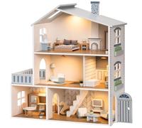 ROBUD Maison de poupée en Bois, 3 étages, avec Meubles et escaliers, Jouet pour Enfants à partir de 3 Ans