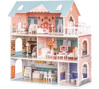 ROBUD Maison de Poupée en Bois avec Meubles et Accessoires Maisons de Filles Playhouse Salle de Jeux Jouets pour Enfants