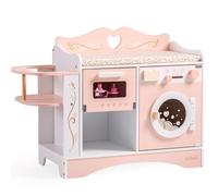ROBUD Poste à Langer pour poupées en Bois, Table à Langer pour poupées 4-en-1 avec Machine à Laver et stérilisateur de Bouteilles, Accessoires pour poupées de Moins de 20", Cadeau pour Enfants Rose