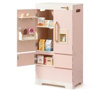 ROBUD Réfrigérateur en Bois - Réaliste et interactif avec Machine à glaçons et Jouets Alimentaires - Convient aux Enfants à partir de 3 Ans - Rose